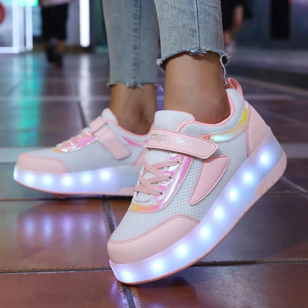 Kids Roller Skate Shoes with Retractable Wheels Rechargeable Led Light Up Sneakers for Christmas Birthday Gifts
