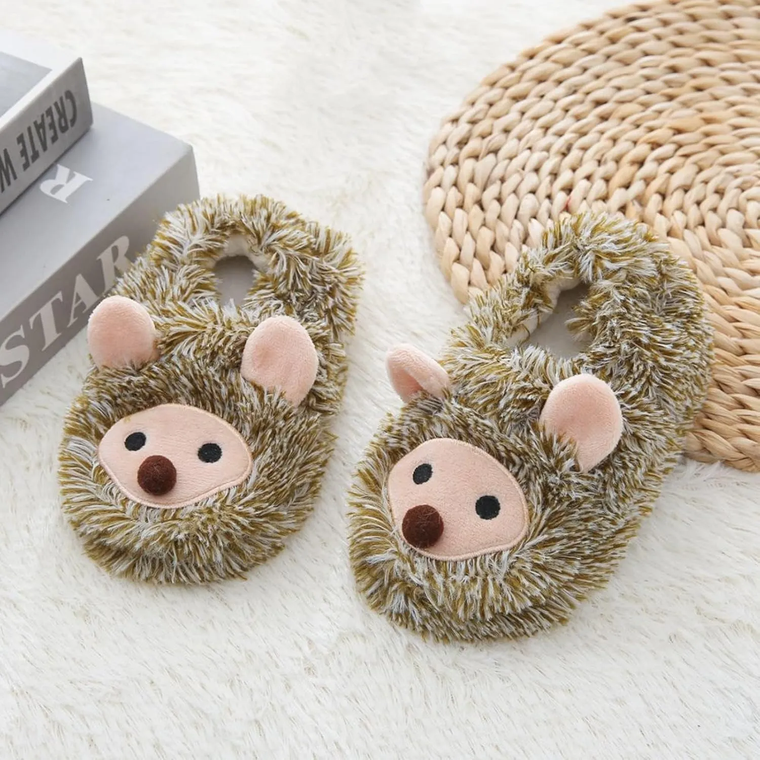 Kids Winter Hedgehog Cotton Slippers Children's Cute Plush Cozy Warm Slippers for Toddler Girls House Shoes
