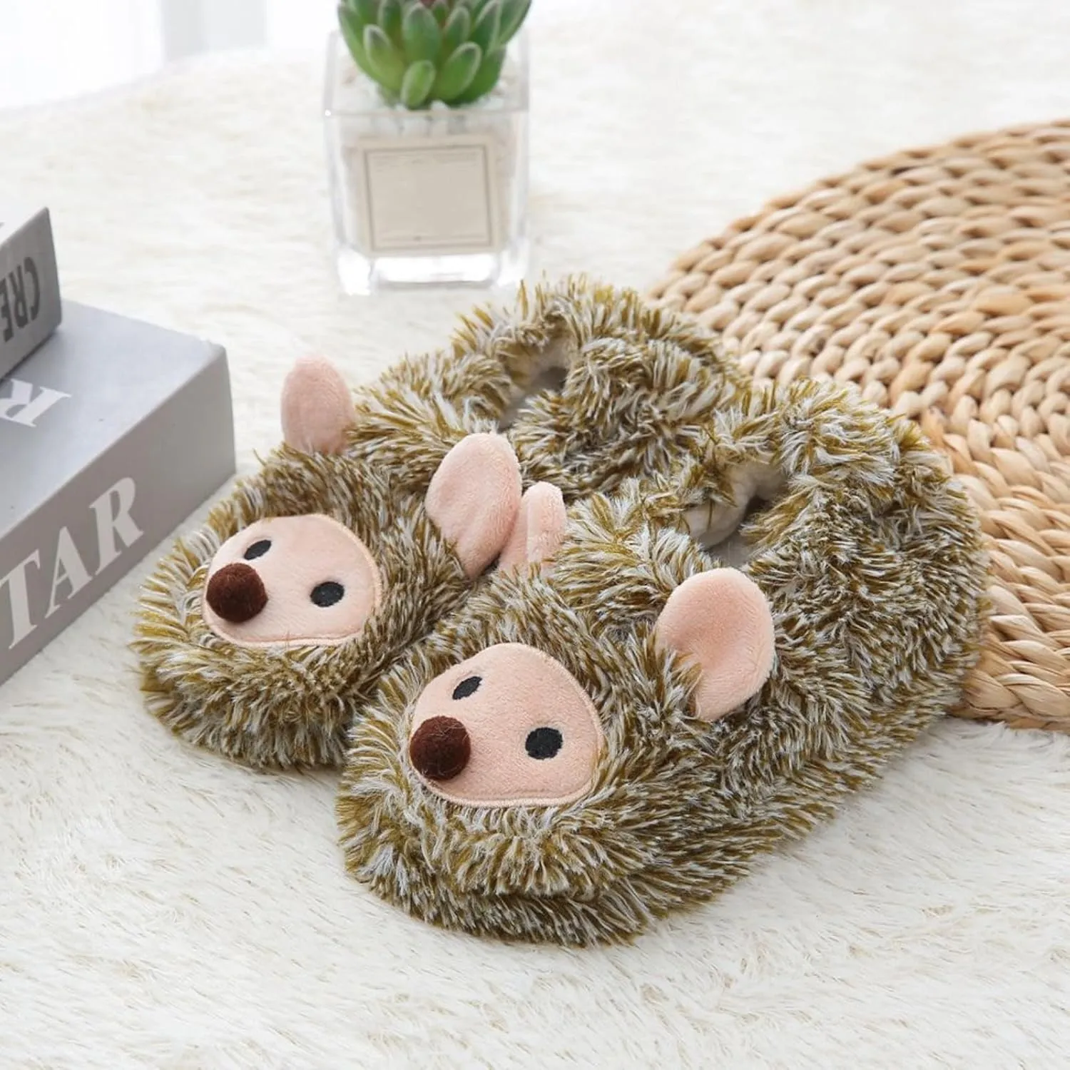 Kids Winter Hedgehog Cotton Slippers Children's Cute Plush Cozy Warm Slippers for Toddler Girls House Shoes