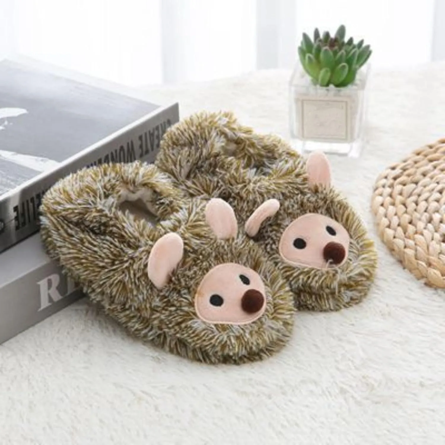 Kids Winter Hedgehog Cotton Slippers Children's Cute Plush Cozy Warm Slippers for Toddler Girls House Shoes