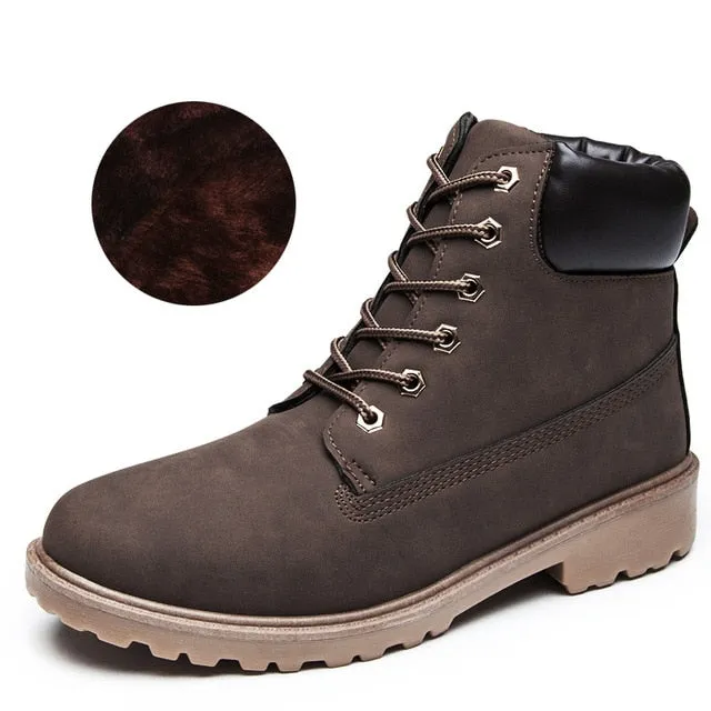 Lace-up ankle boots for women 2019 new fashion warm winter boots women solid square heel shoes woman plus size zapatos de mujer