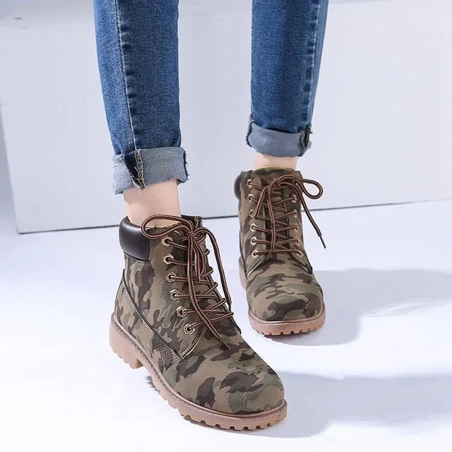 Lace-up ankle boots for women 2019 new fashion warm winter boots women solid square heel shoes woman plus size zapatos de mujer