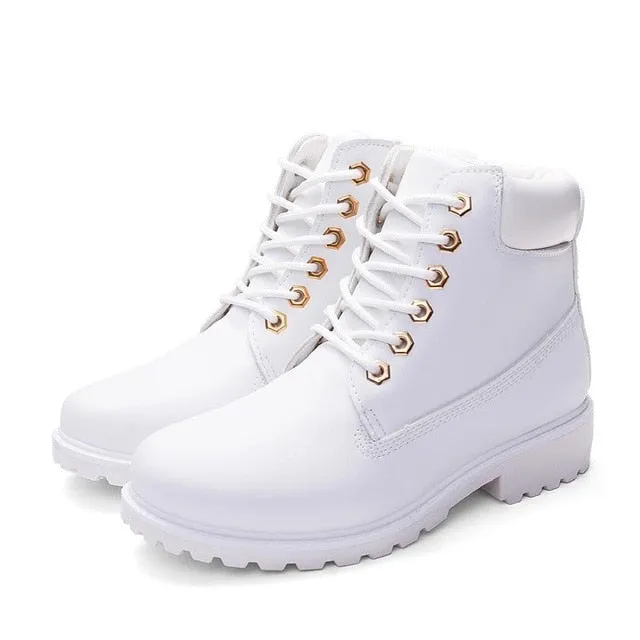 Lace-up ankle boots for women 2019 new fashion warm winter boots women solid square heel shoes woman plus size zapatos de mujer
