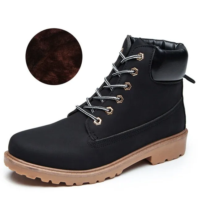 Lace-up ankle boots for women 2019 new fashion warm winter boots women solid square heel shoes woman plus size zapatos de mujer