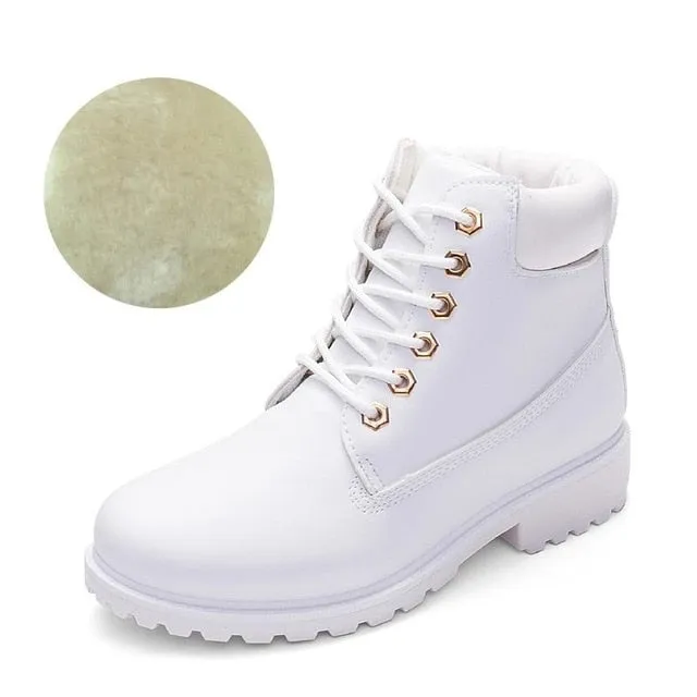 Lace-up ankle boots for women 2019 new fashion warm winter boots women solid square heel shoes woman plus size zapatos de mujer