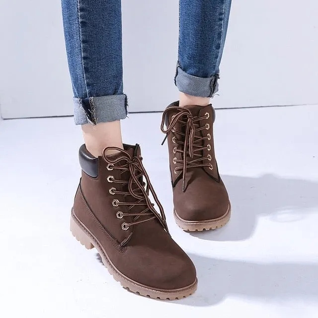 Lace-up ankle boots for women 2019 new fashion warm winter boots women solid square heel shoes woman plus size zapatos de mujer