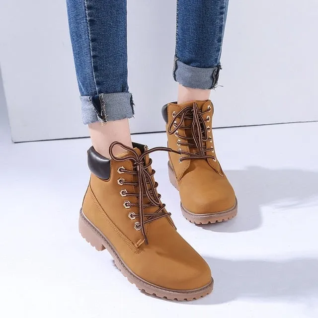 Lace-up ankle boots for women 2019 new fashion warm winter boots women solid square heel shoes woman plus size zapatos de mujer