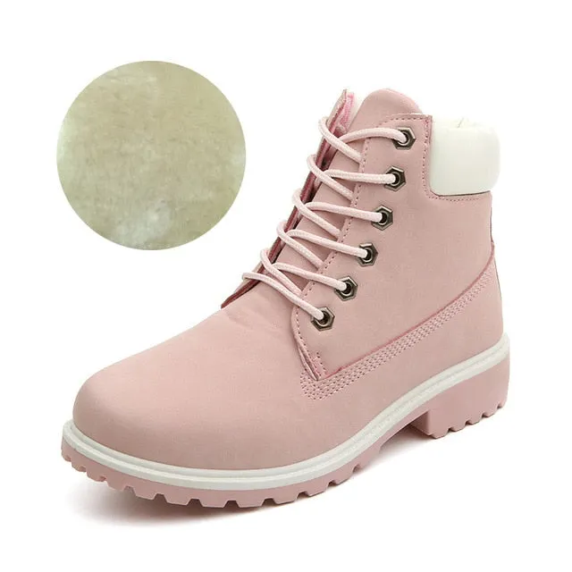 Lace-up ankle boots for women 2019 new fashion warm winter boots women solid square heel shoes woman plus size zapatos de mujer
