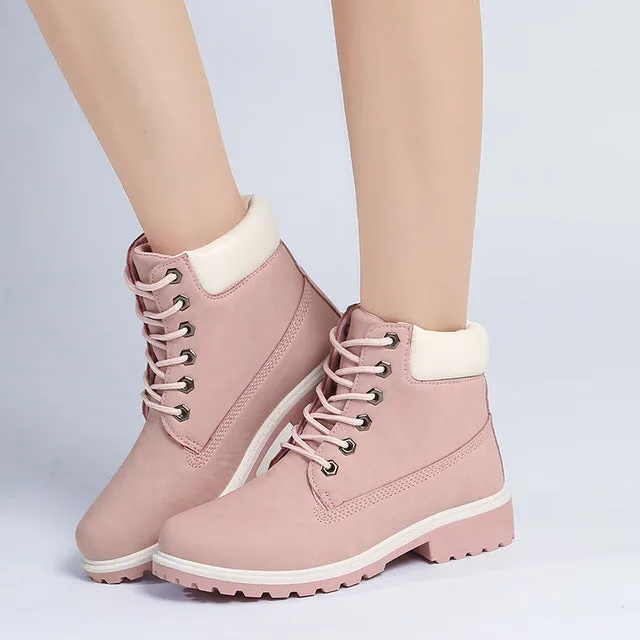 Lace-up ankle boots for women 2019 new fashion warm winter boots women solid square heel shoes woman plus size zapatos de mujer