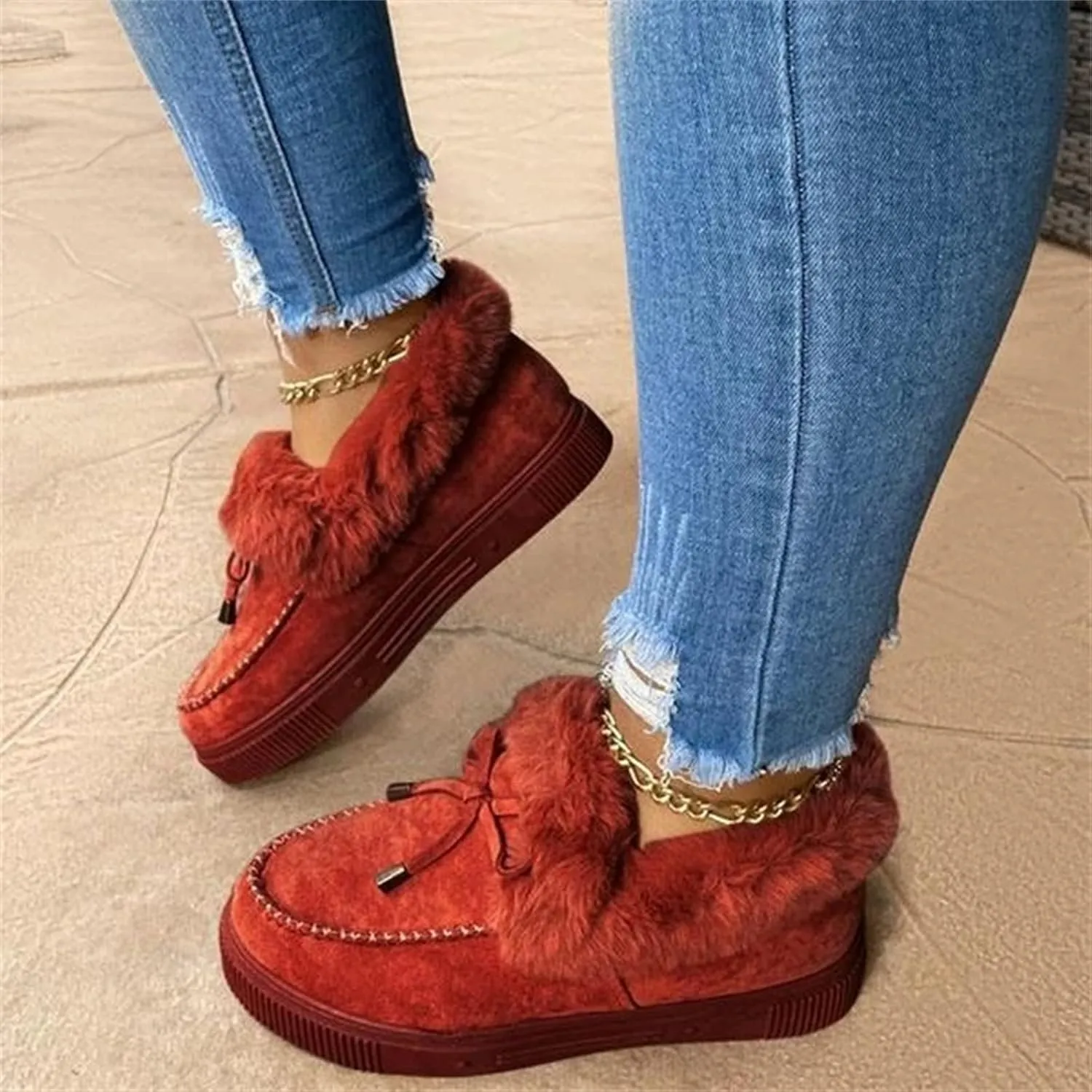 Ladmiple Booties For Women 2024 Winter Snow Boots Classic Fur Lined Slip On Ankle Boots Fashion Casual Warm Loafers Shoes