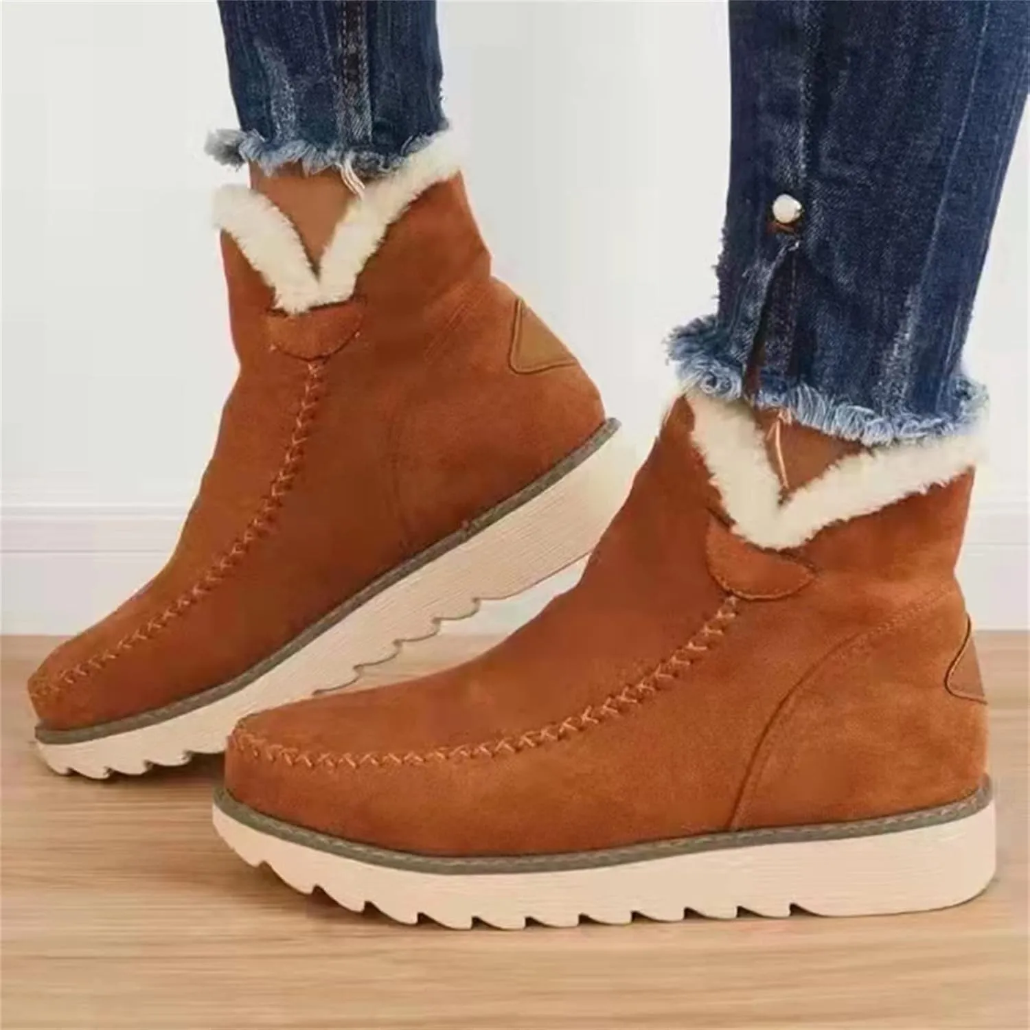 Ladmiple Trending Winter Boots For Women 2024 Snow Boots Warm Fur Lined Anti-Slip Ankle Booties Outdoor Slip On Loafers Shoes