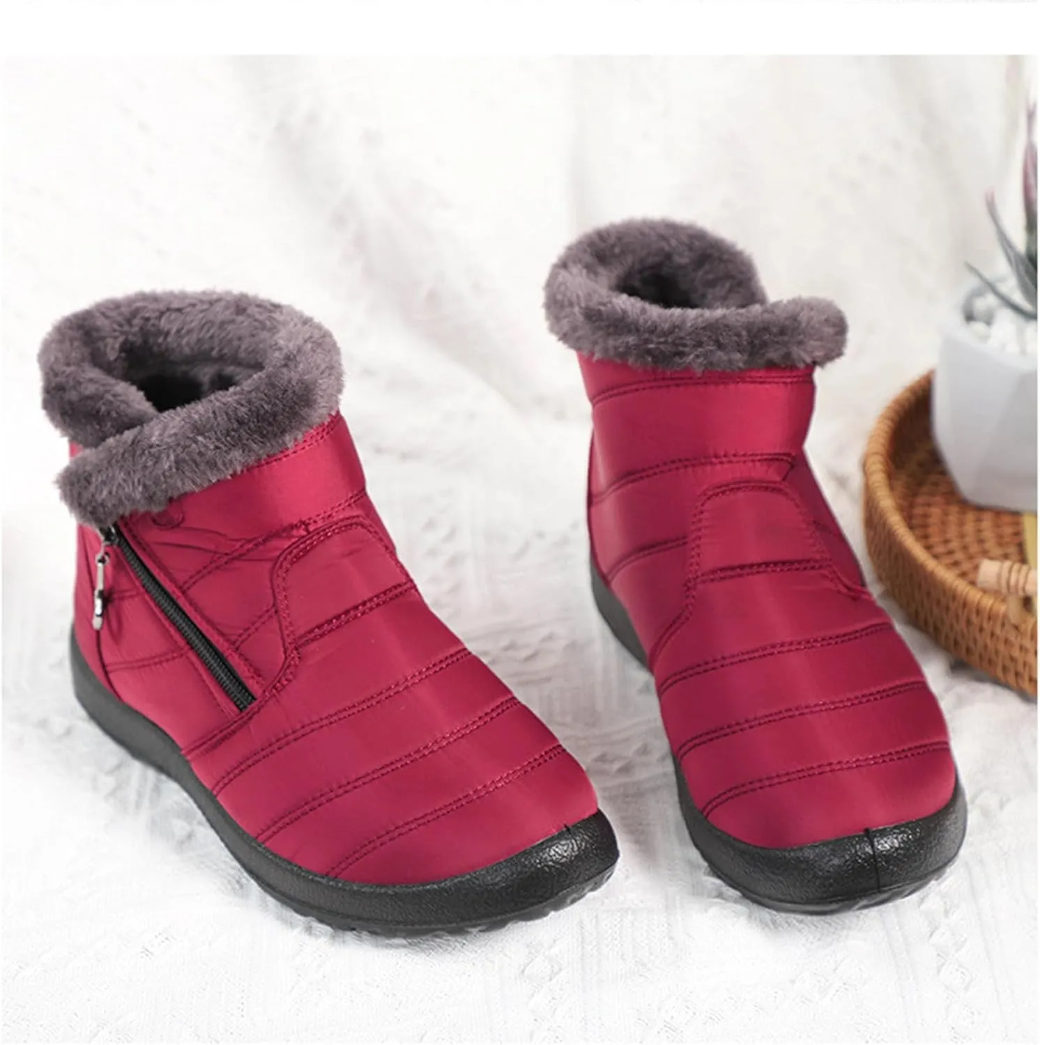 Ladmiple Winter Boots For Women Waterproof Snow Wide Width Ankle Boots Ladies Warm Fur Lined Thickening Outdoor Booties