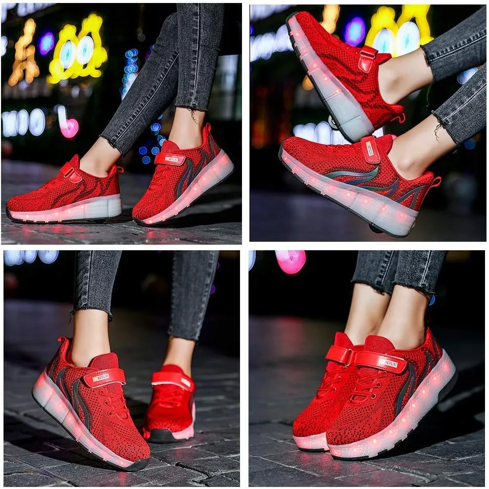 Led Light Up Kids Roller Skate Shoes for Girls Boys with Single Wheel Sneaker Shoes USB Charge Roller Skate Flashing Sneakers for Girls Boys GiftRed-USA 8