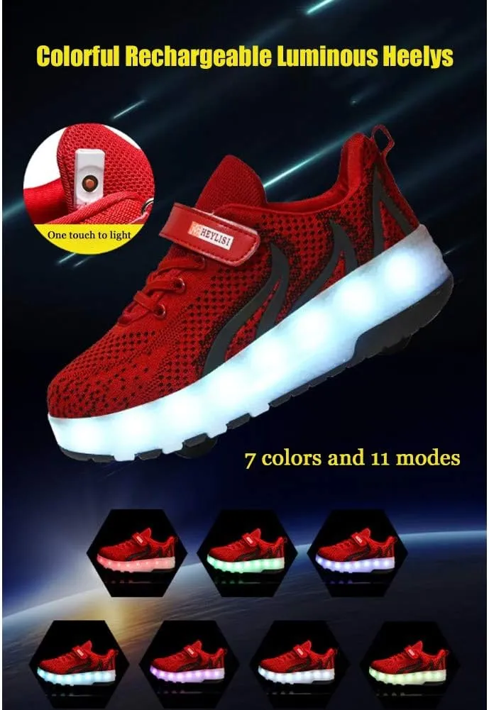 Led Light Up Kids Roller Skate Shoes for Girls Boys with Single Wheel Sneaker Shoes USB Charge Roller Skate Flashing Sneakers for Girls Boys GiftRed-USA 8