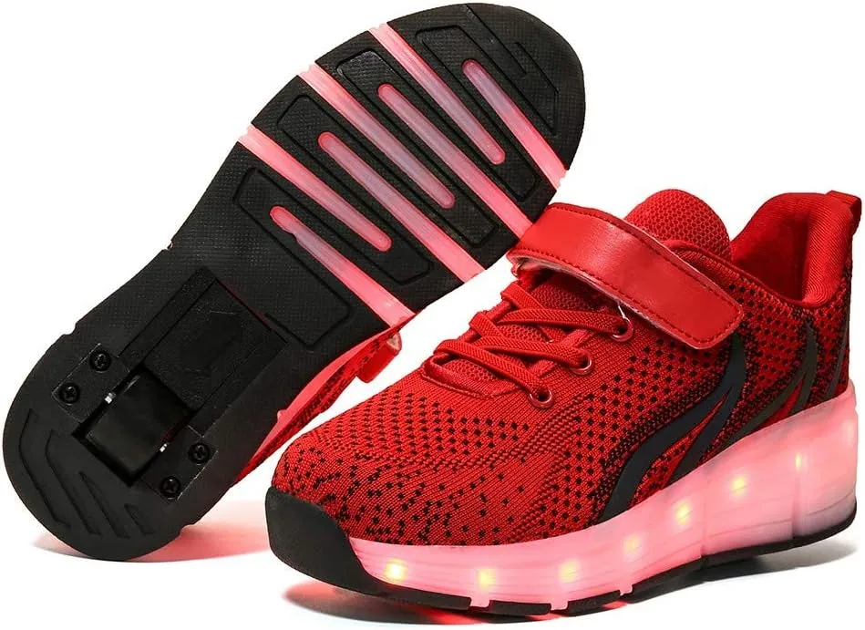 Led Light Up Kids Roller Skate Shoes for Girls Boys with Single Wheel Sneaker Shoes USB Charge Roller Skate Flashing Sneakers for Girls Boys GiftRed-USA 8