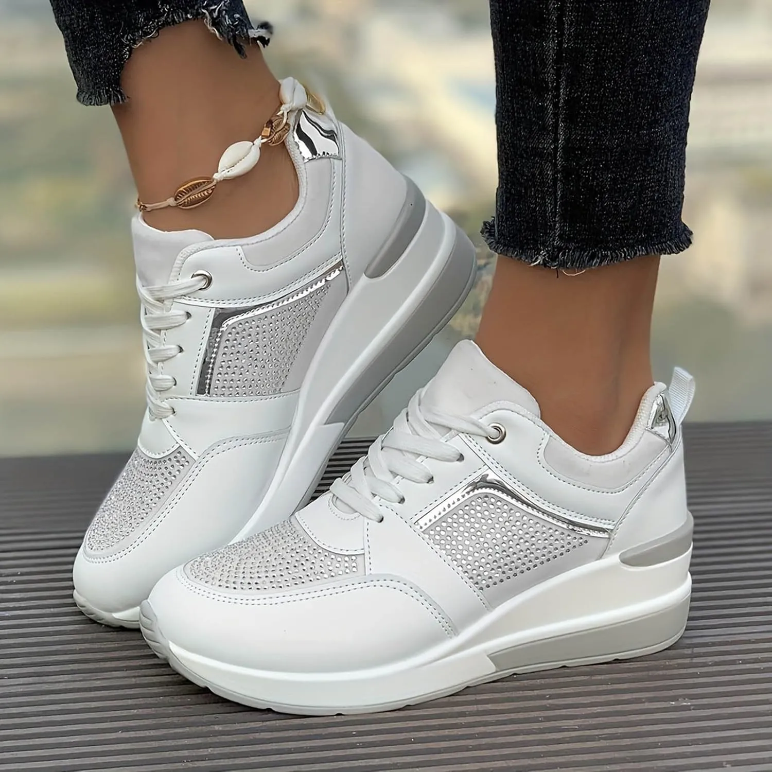 Lightweight Walking Tennis Shoes for Women Platform Thick Sole Classic Rubber Sole Shoes Versatile Dress Shoe