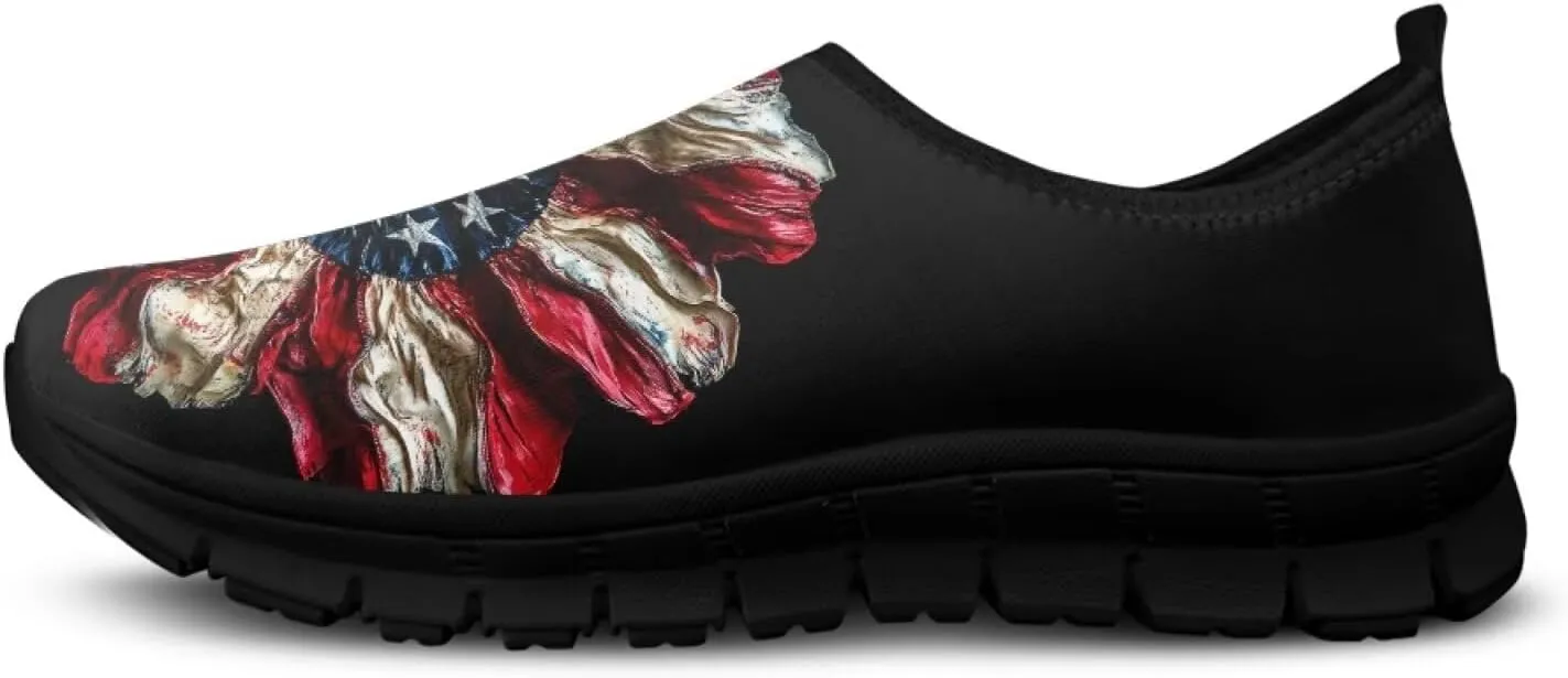 Low-Cut Flag Print Casual Shoes - Polyester Fabric, Non-Slip Walking Shoes Women's Tennis Shoes