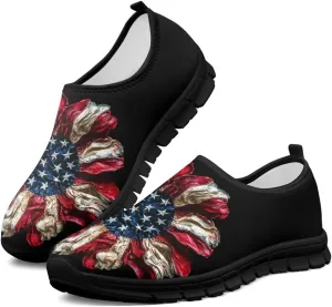 Low-Cut Flag Print Casual Shoes - Polyester Fabric, Non-Slip Walking Shoes Women's Tennis Shoes