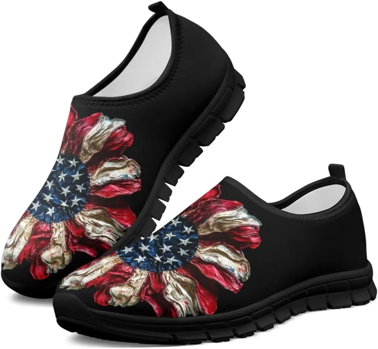 Low-Cut Flag Print Casual Shoes - Polyester Fabric, Non-Slip Walking Shoes Women's Tennis Shoes