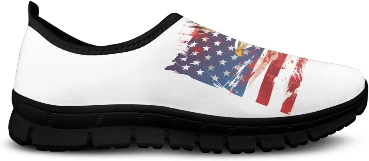 Low-Cut Flag Print Casual Shoes - Polyester Fabric, Non-Slip Walking Shoes Women's Tennis Shoes