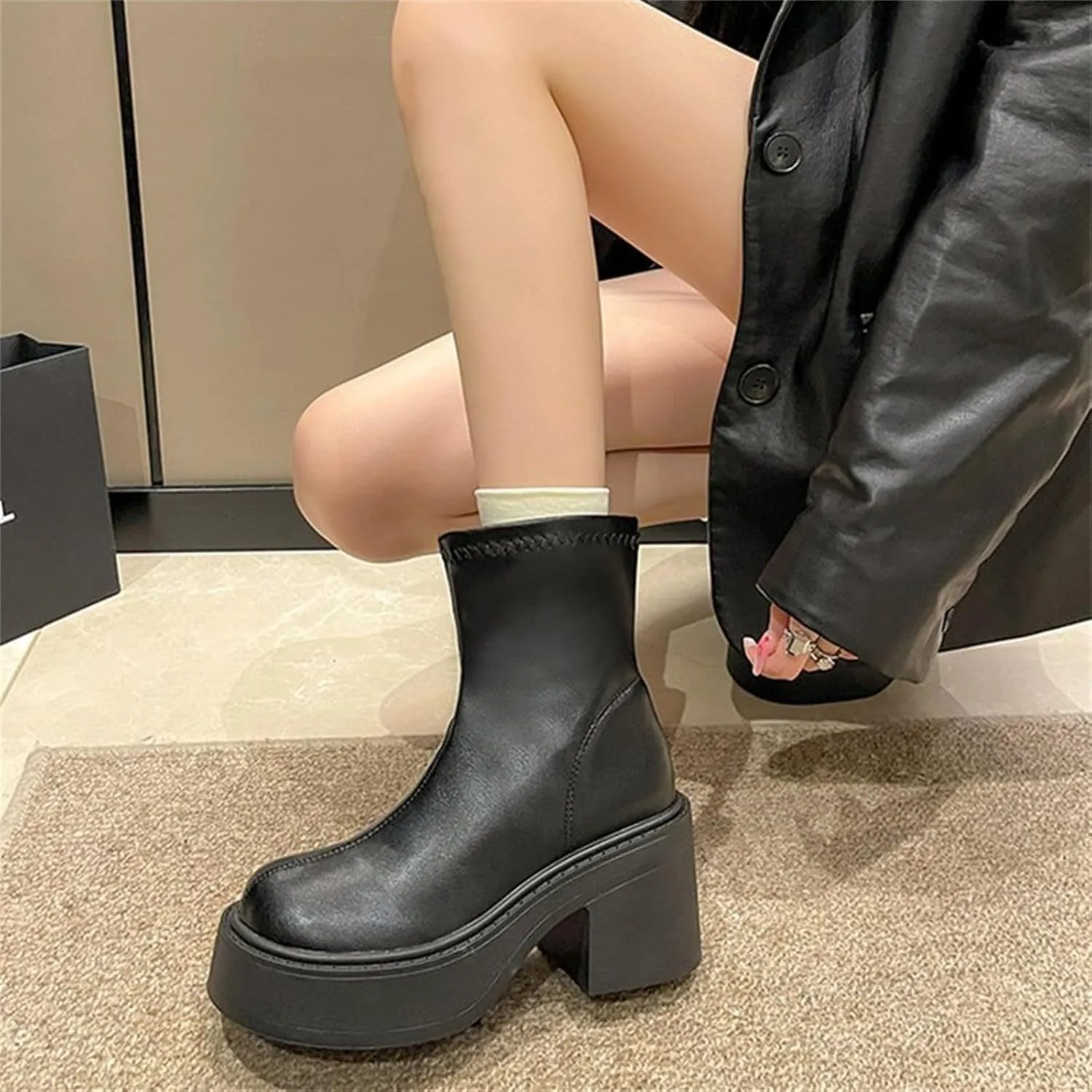 Mens Ankle Boots Womens Boot Leather Booties Cute Black Womens Black Booties and Ankle Boots Boot for Sprained Ankle Right Foot Small