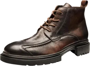 Men's Boots High Top Water Proof Round Toe Laced Up Casual Shoes Trendy and Versatile Vintage Leather British Stylish Men's Large Size Thick Bottom Ankle Boots