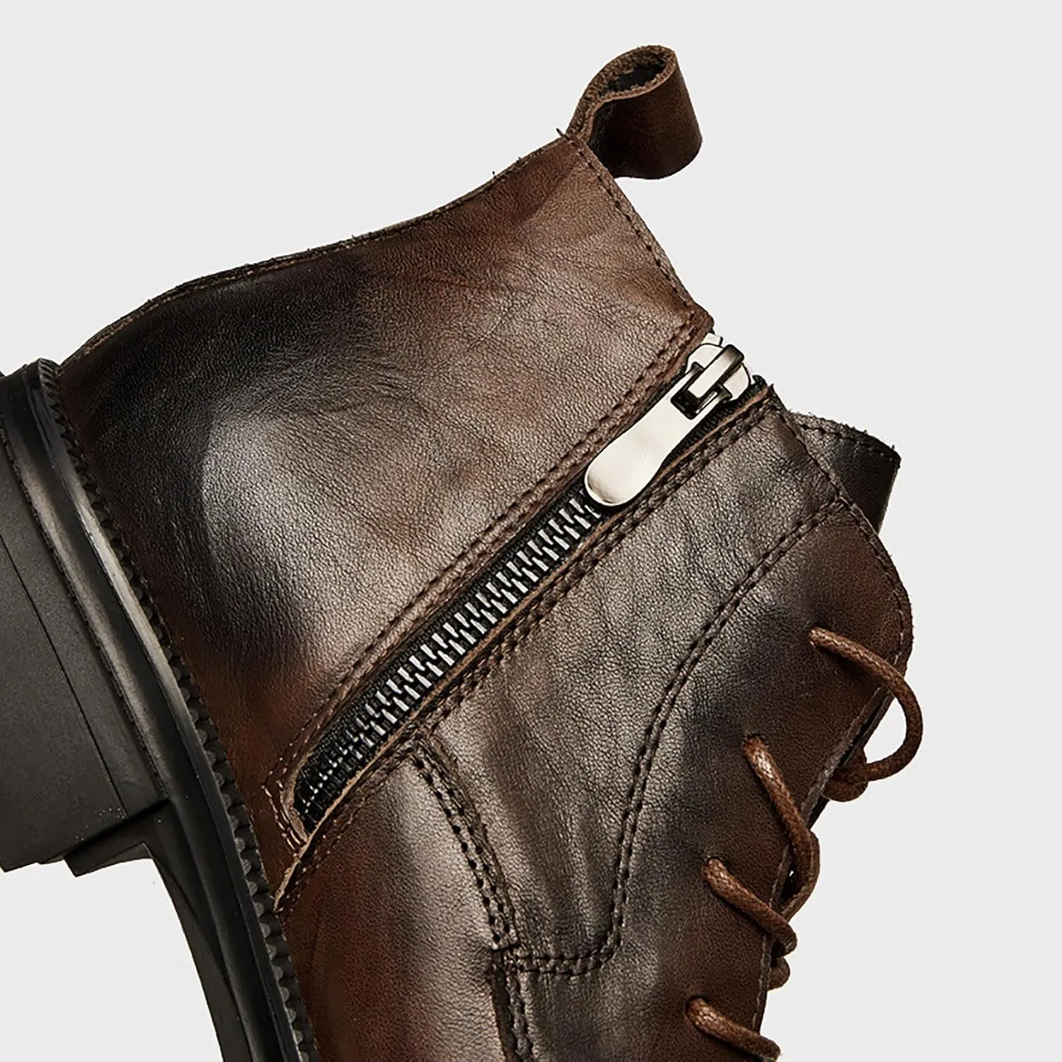 Men's Boots High Top Water Proof Round Toe Laced Up Casual Shoes Trendy and Versatile Vintage Leather British Stylish Men's Large Size Thick Bottom Ankle Boots