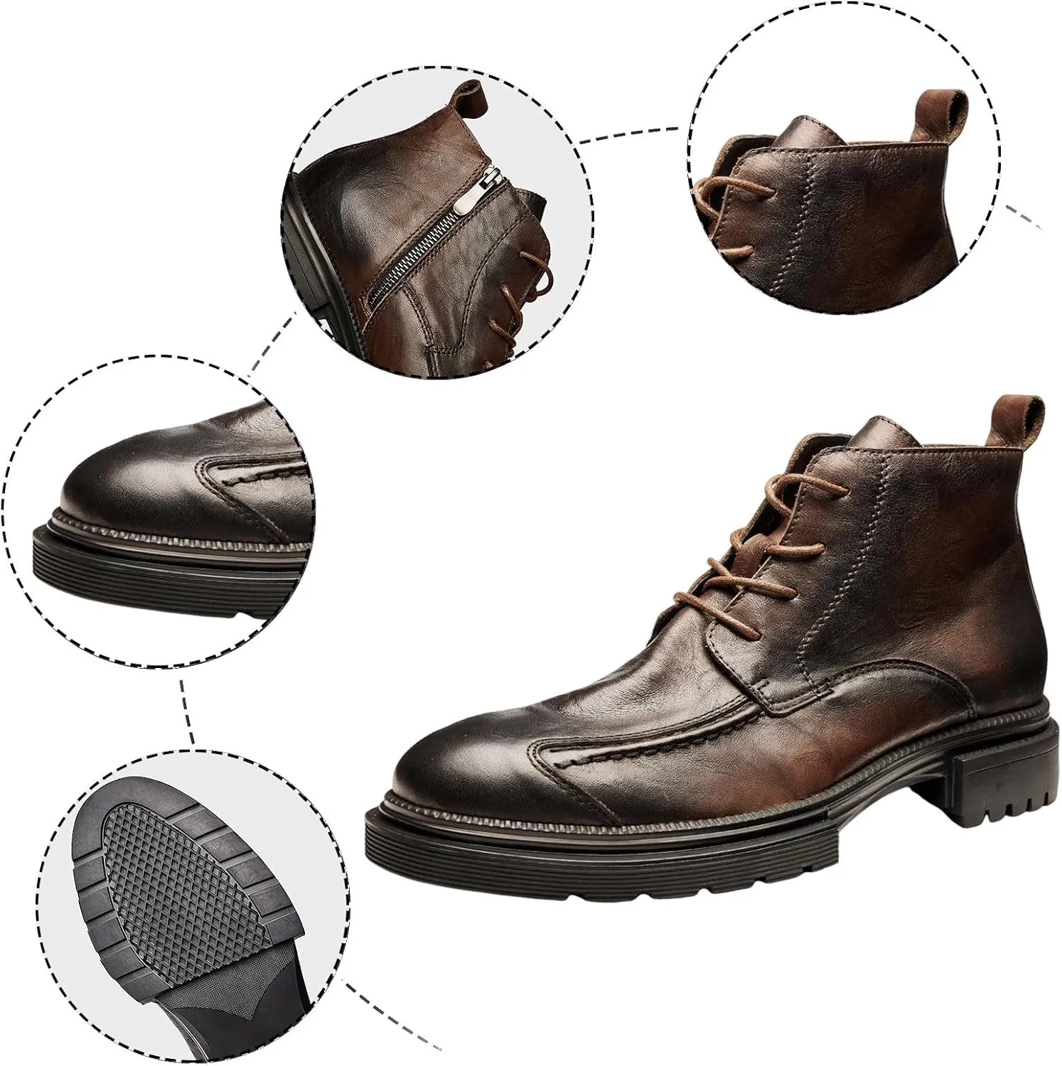 Men's Boots High Top Water Proof Round Toe Laced Up Casual Shoes Trendy and Versatile Vintage Leather British Stylish Men's Large Size Thick Bottom Ankle Boots
