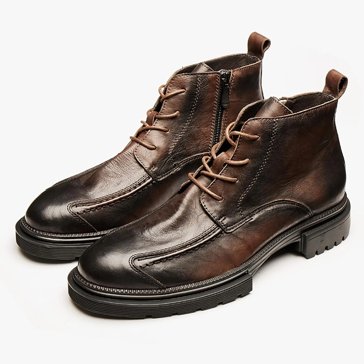 Men's Boots High Top Water Proof Round Toe Laced Up Casual Shoes Trendy and Versatile Vintage Leather British Stylish Men's Large Size Thick Bottom Ankle Boots