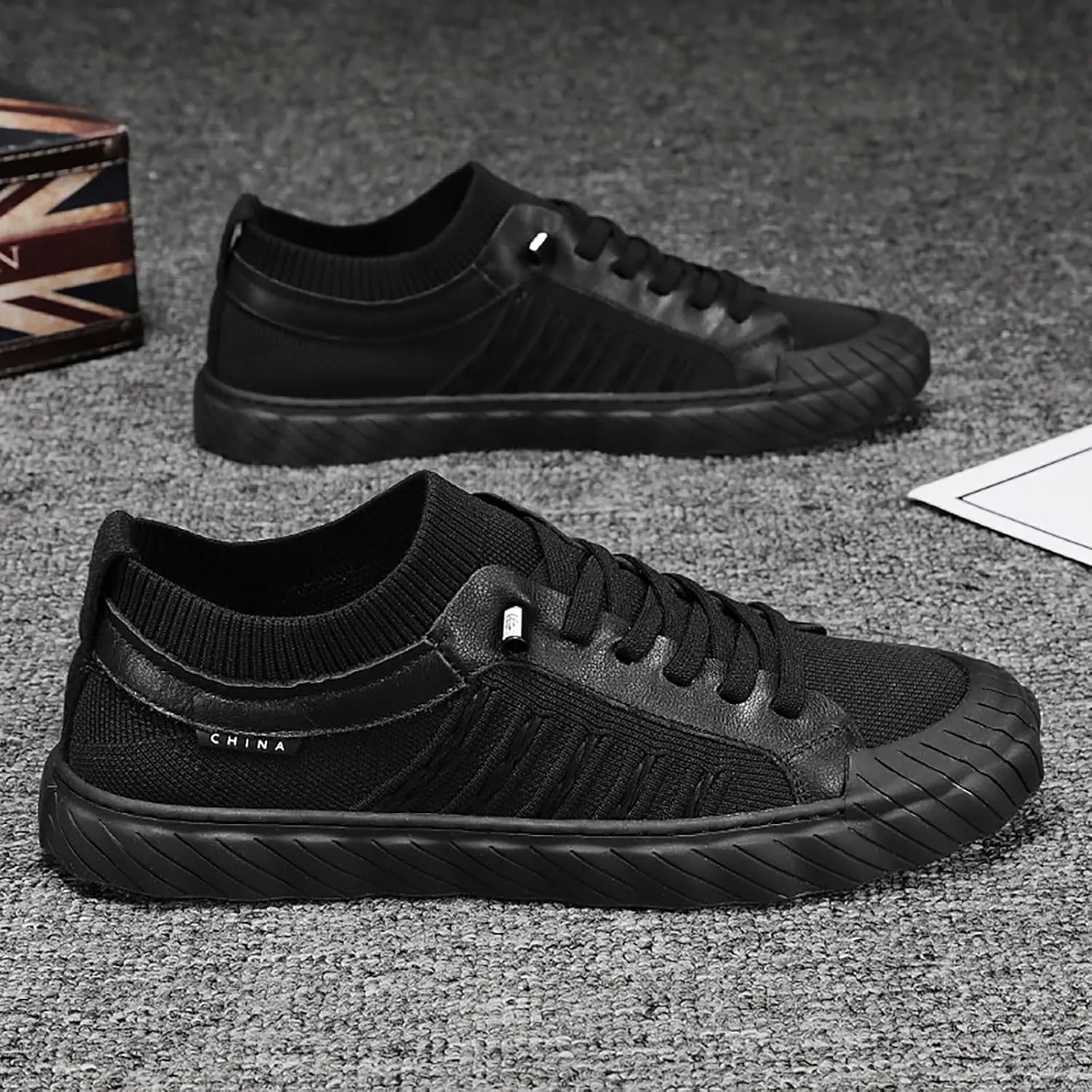 Men's Fashion Shoes Daily Working All Day Comfort Flat Sneakers for Men with Non Slip Comfortable Thick Sole Breathable Mesh Lace up Black Footwear Four Seasons Shoes Male