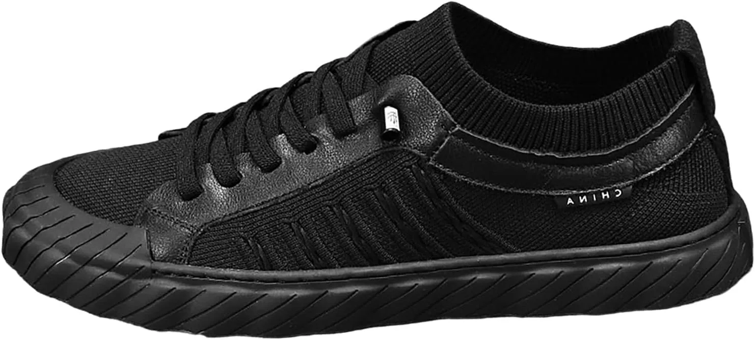 Men's Fashion Shoes Daily Working All Day Comfort Flat Sneakers for Men with Non Slip Comfortable Thick Sole Breathable Mesh Lace up Black Footwear Four Seasons Shoes Male