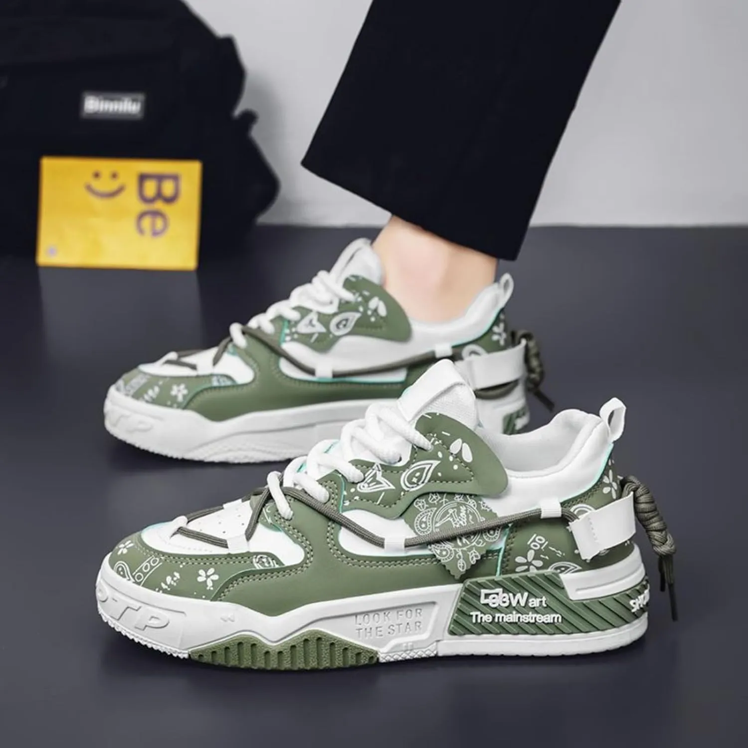 Men's Fashion Street - Style Colorblock Skateboard Shoes - Comfortable Non - Slip Lace - ups, Ideal for Casual Outdoor Walking in Spring & Summer
