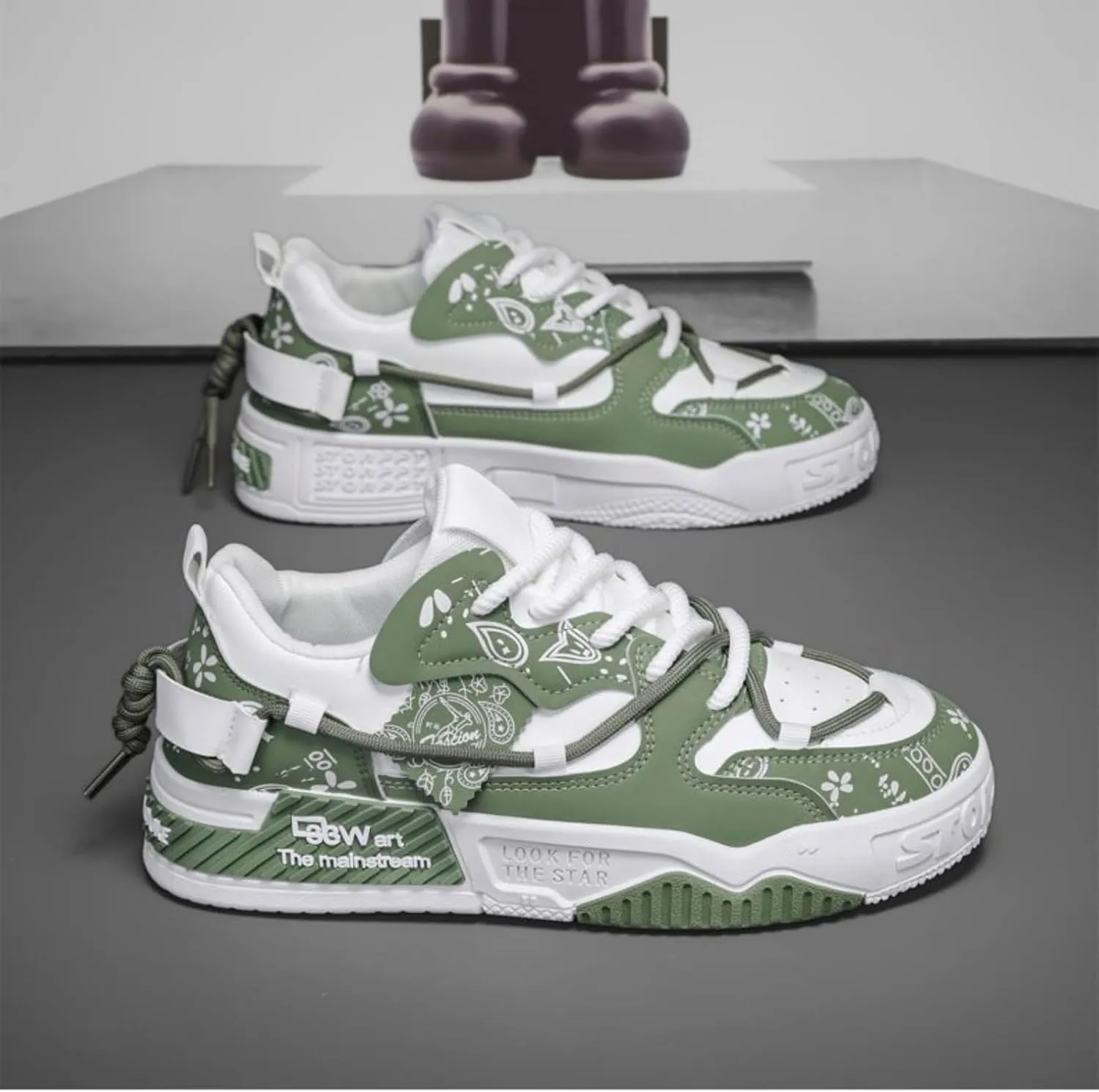 Men's Fashion Street - Style Colorblock Skateboard Shoes - Comfortable Non - Slip Lace - ups, Ideal for Casual Outdoor Walking in Spring & Summer