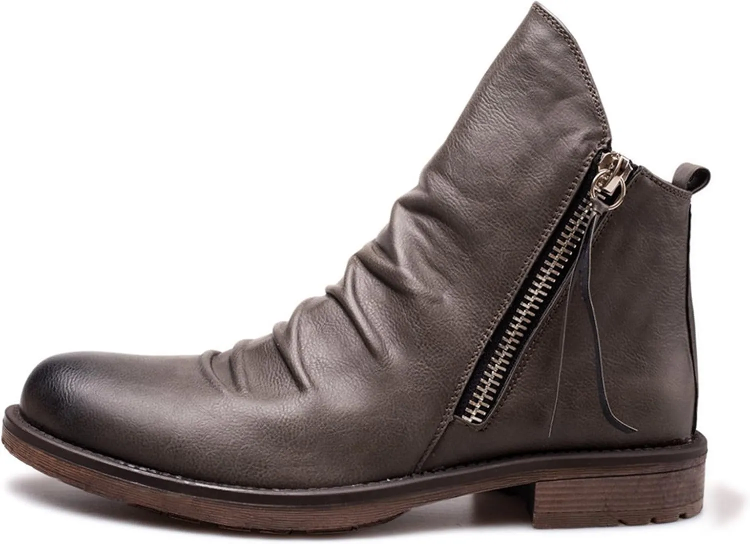 Men's Fashionable Retro Ankle Boots Zipper Sleeve Casual Leather Chukka Boot Water Proof Boys Cowboy Boots with Zipper