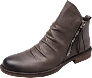 Men's Fashionable Retro Ankle Boots Zipper Sleeve Casual Leather Chukka Boot Water Proof Boys Cowboy Boots with Zipper