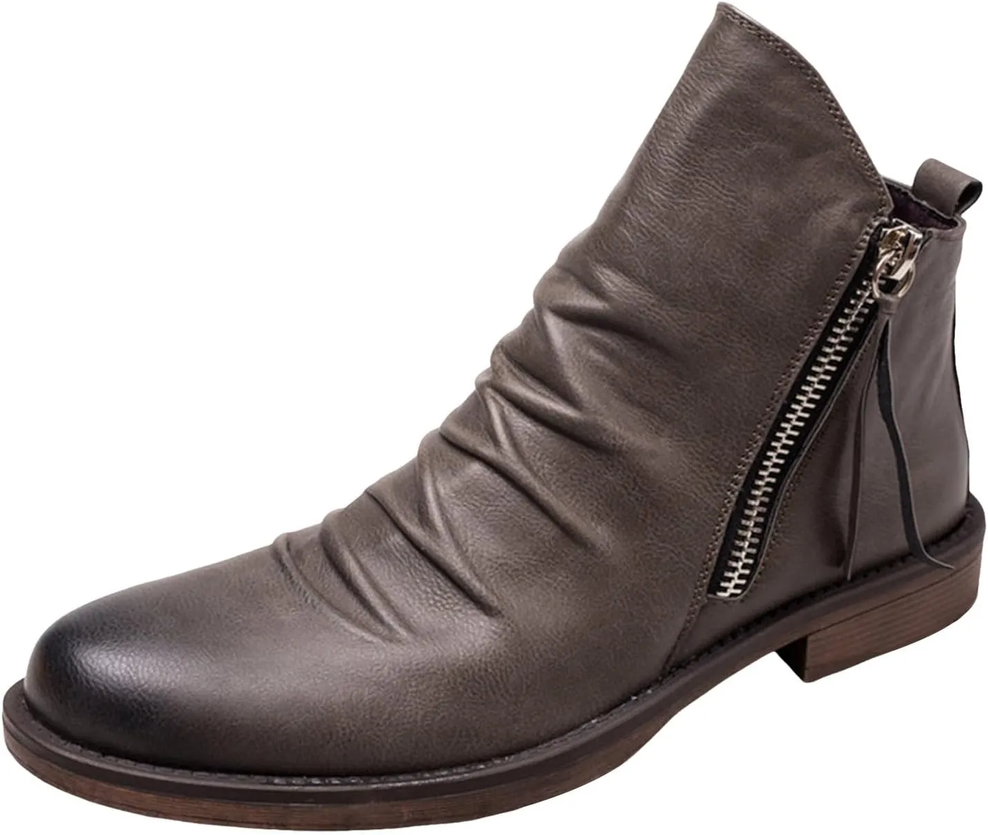 Men's Fashionable Retro Ankle Boots Zipper Sleeve Casual Leather Chukka Boot Water Proof Boys Cowboy Boots with Zipper