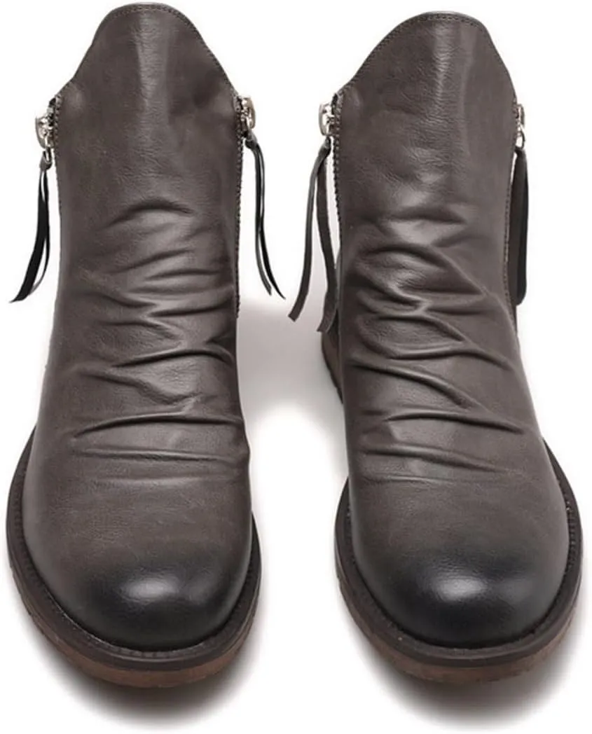 Men's Fashionable Retro Ankle Boots Zipper Sleeve Casual Leather Chukka Boot Water Proof Boys Cowboy Boots with Zipper