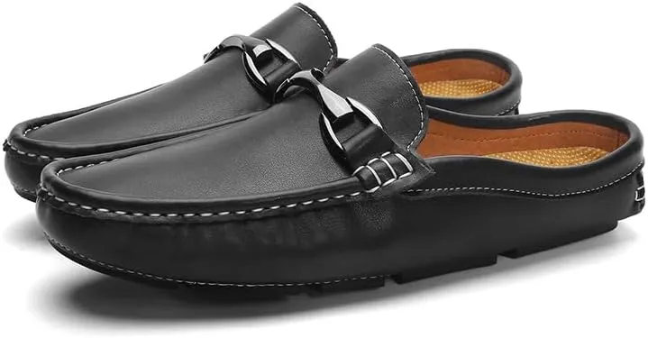 Mens Handmade Leather Mules Clog Slippers Breathable Leather Slip on Shoes Casual Loafers