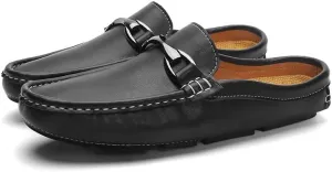 Mens Handmade Leather Mules Clog Slippers Breathable Leather Slip on Shoes Casual Loafers