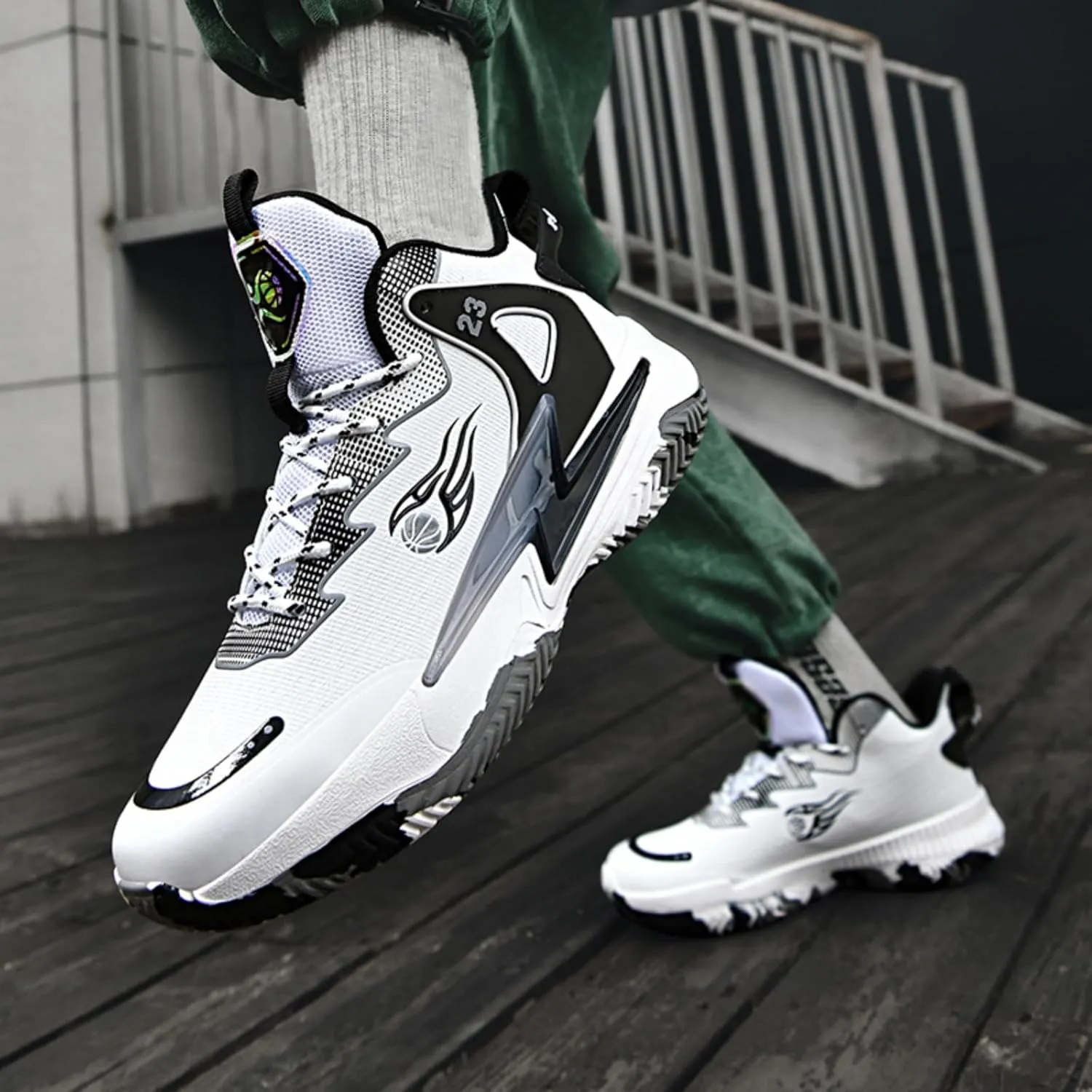 Mens High-Top Fashion Lace Up Mesh Cloth Basketball Shoes Non Slip Breathable Comfortable Training Athletic Sneakers for Workout Running Training