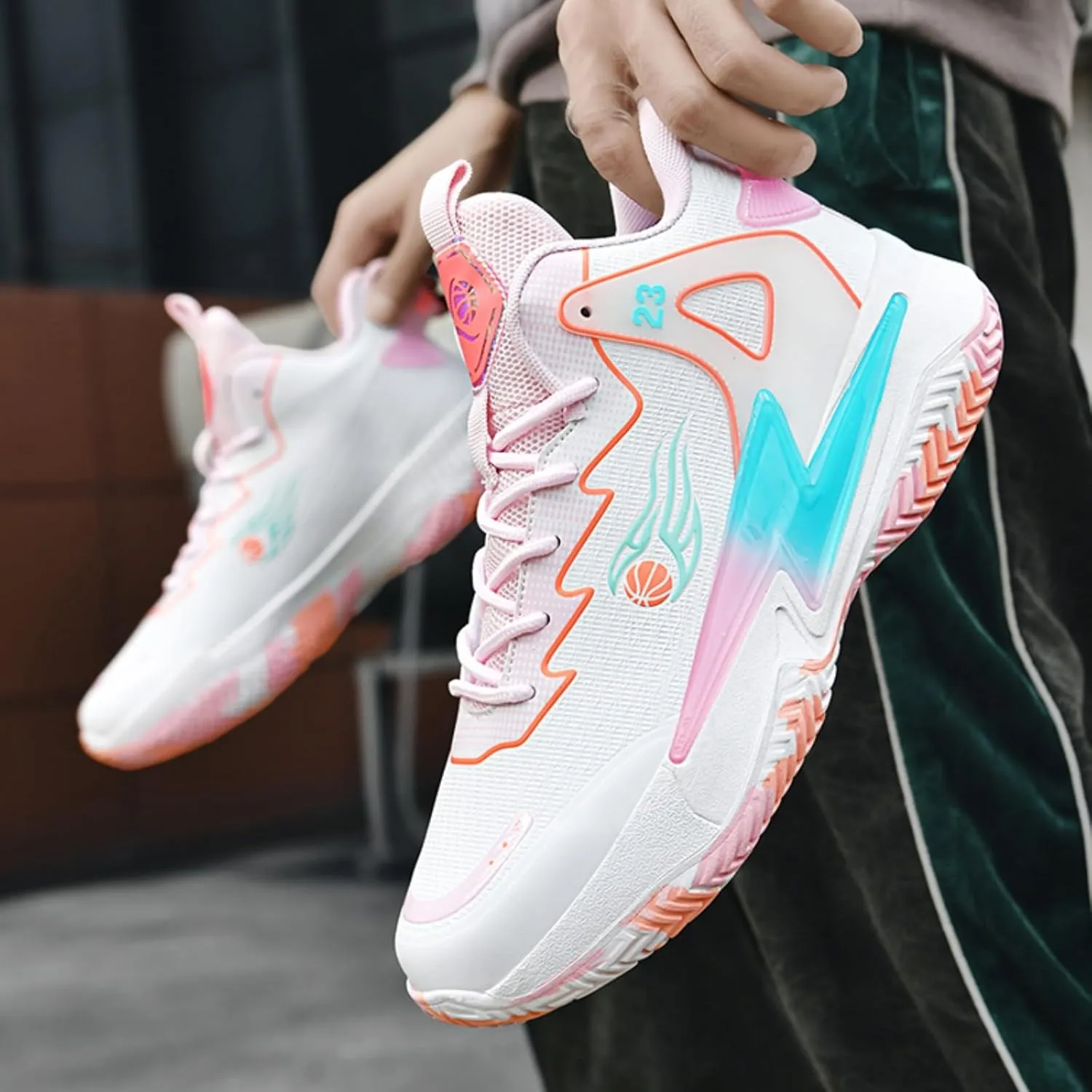Mens High-Top Fashion Lace Up Mesh Cloth Basketball Shoes Non Slip Breathable Comfortable Training Athletic Sneakers for Workout Running Training