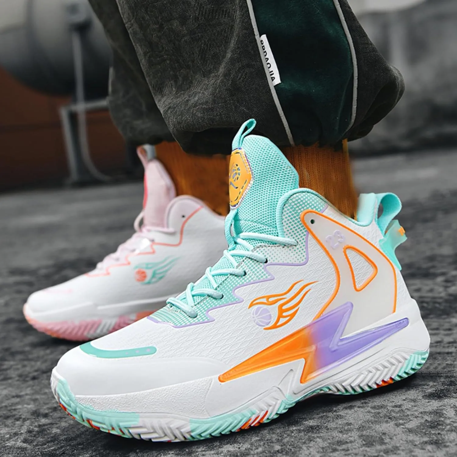 Mens High-Top Fashion Lace Up Mesh Cloth Basketball Shoes Non Slip Breathable Comfortable Training Athletic Sneakers for Workout Running Training