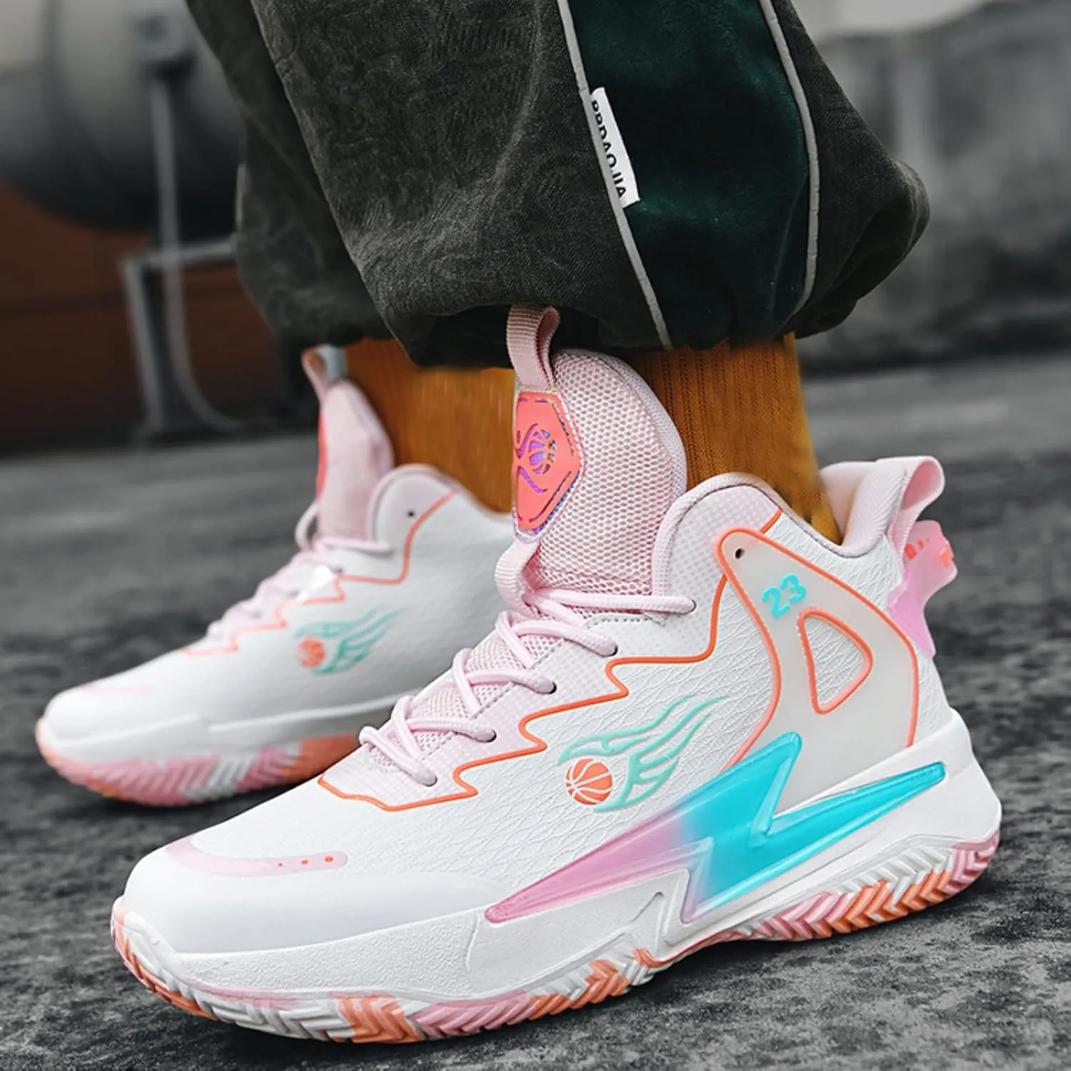 Mens High-Top Fashion Lace Up Mesh Cloth Basketball Shoes Non Slip Breathable Comfortable Training Athletic Sneakers for Workout Running Training