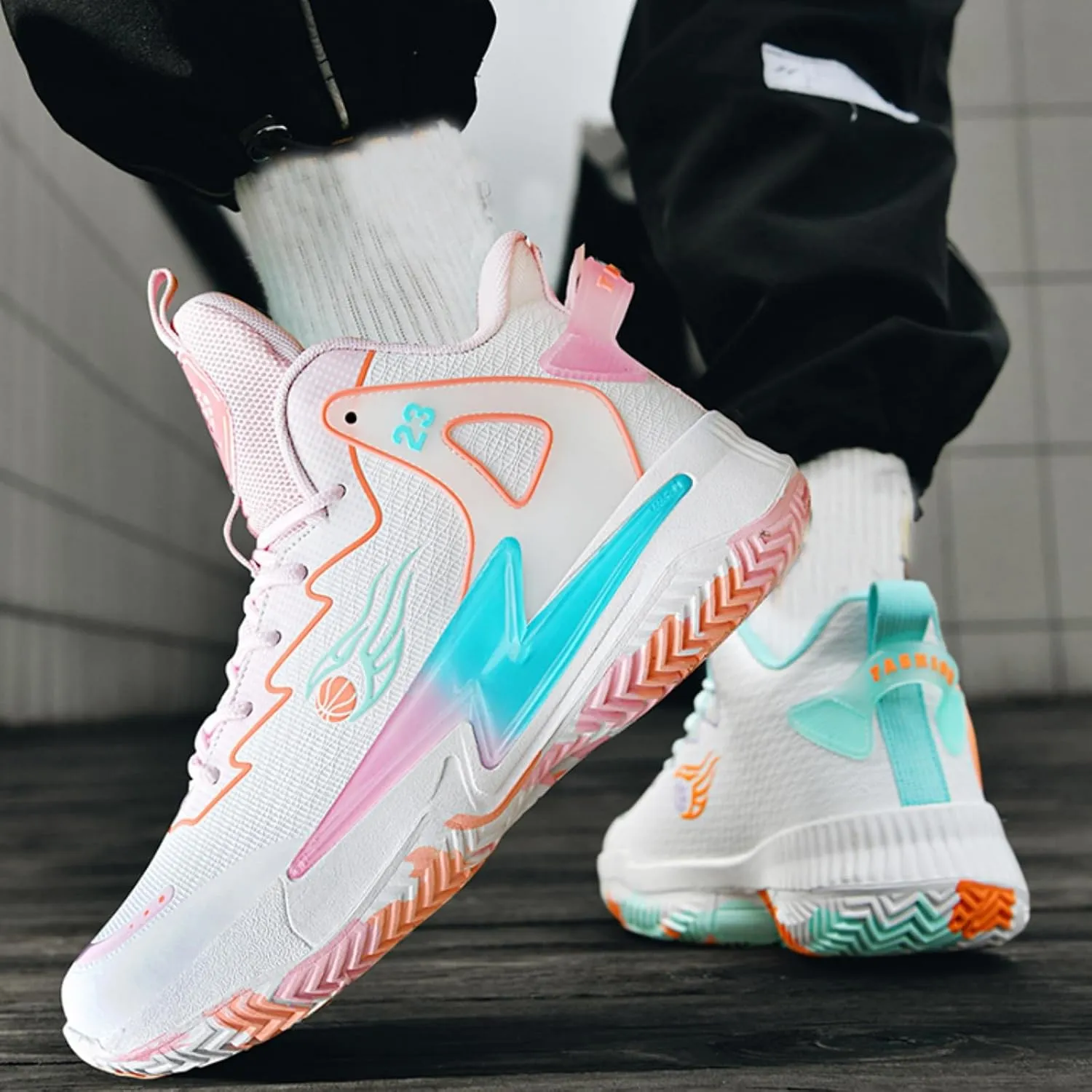 Mens High-Top Fashion Lace Up Mesh Cloth Basketball Shoes Non Slip Breathable Comfortable Training Athletic Sneakers for Workout Running Training