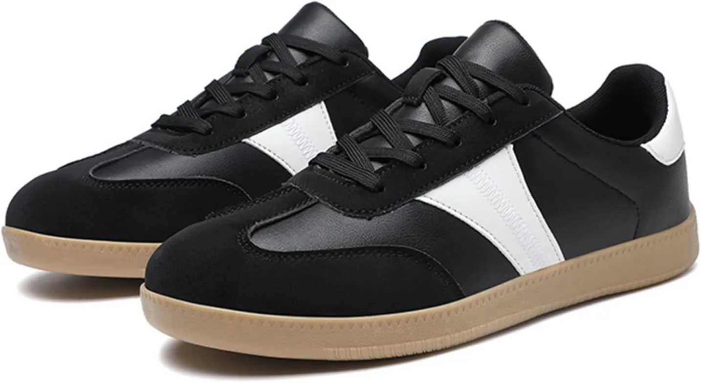 Mens Retro Skateboarding Shoes with Flats Bottom Anti-Slip Lightweight Water-Proof Wear-Resistant Outdoor Leather Sneakers Fashional Board Skate Athletic Training Sports