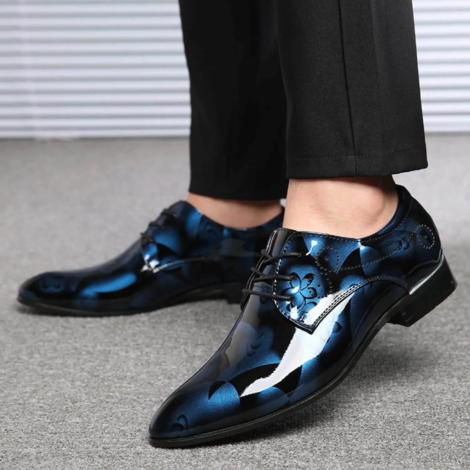 Mens Slip on Shoes Wide Leather Classical Style Shoes for Men Slip On PU Leather Low Rubber Sole Block Heel Work Leather Casual Mens Shoes Wide (Blue, 10)