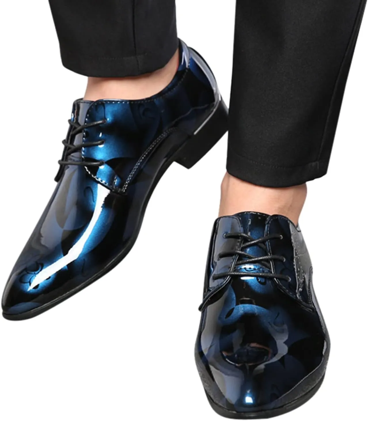 Mens Slip on Shoes Wide Leather Classical Style Shoes for Men Slip On PU Leather Low Rubber Sole Block Heel Work Leather Casual Mens Shoes Wide (Blue, 10)