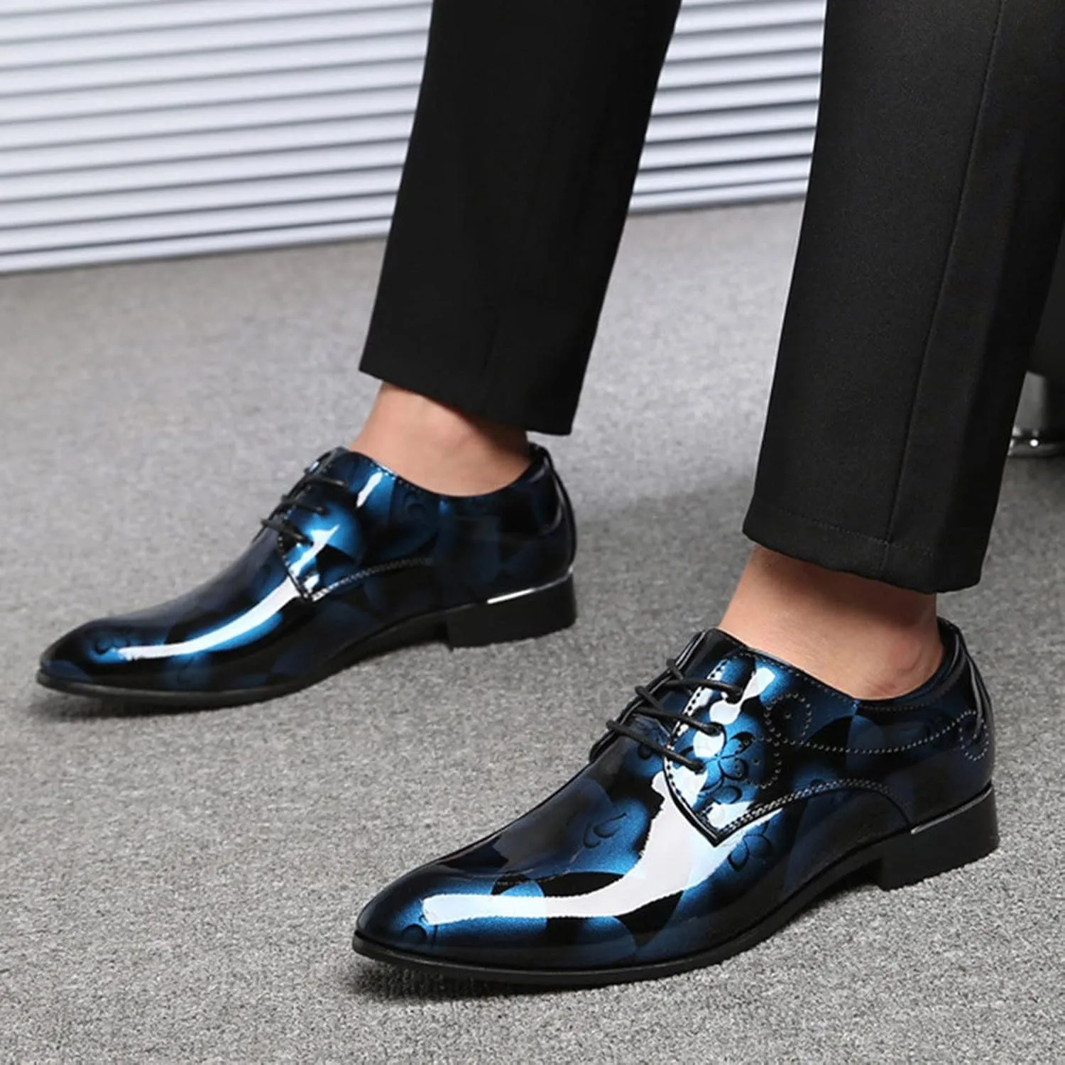 Mens Slip on Shoes Wide Leather Classical Style Shoes for Men Slip On PU Leather Low Rubber Sole Block Heel Work Leather Casual Mens Shoes Wide (Blue, 10)