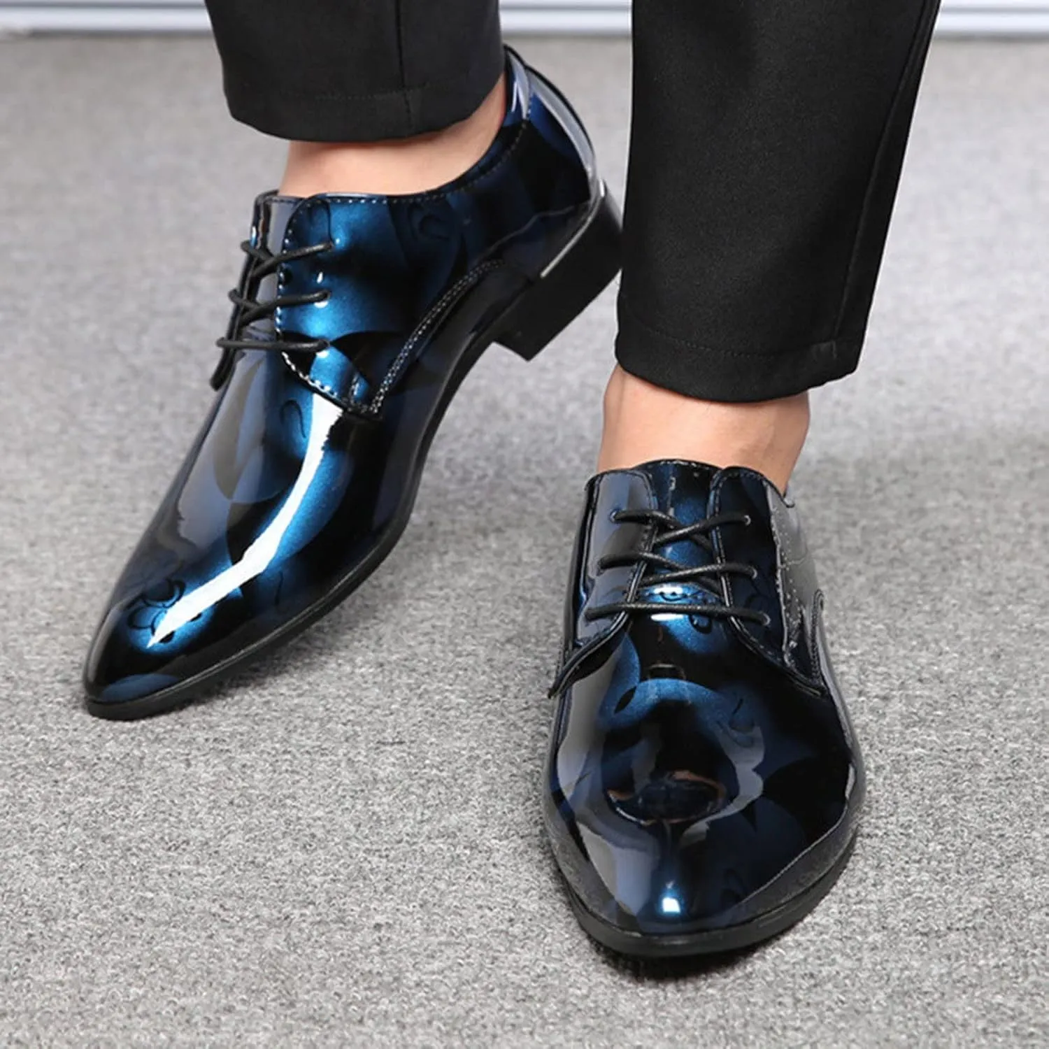 Mens Slip on Shoes Wide Leather Classical Style Shoes for Men Slip On PU Leather Low Rubber Sole Block Heel Work Leather Casual Mens Shoes Wide (Blue, 10)