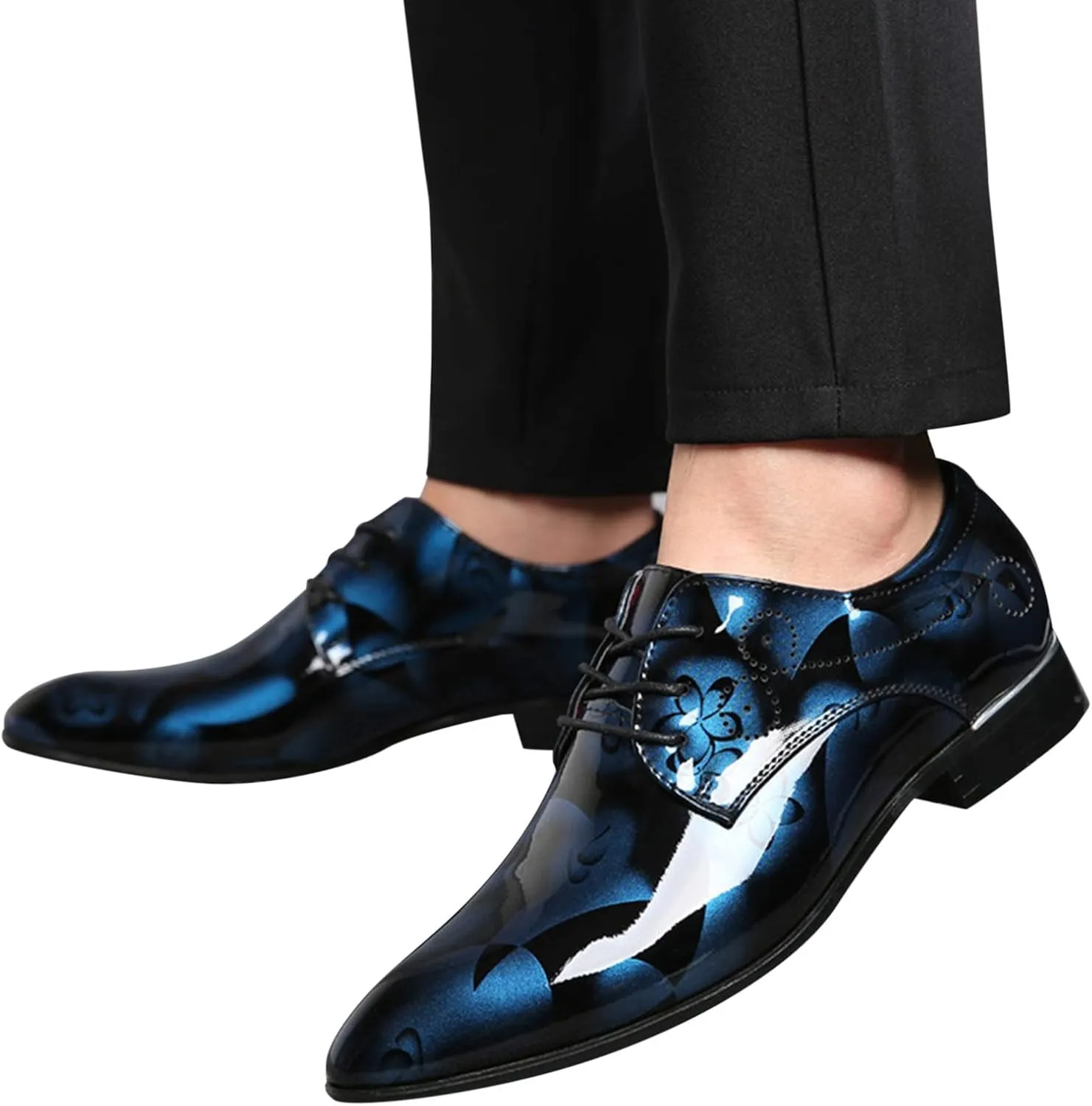 Mens Slip on Shoes Wide Leather Classical Style Shoes for Men Slip On PU Leather Low Rubber Sole Block Heel Work Leather Casual Mens Shoes Wide (Blue, 10)